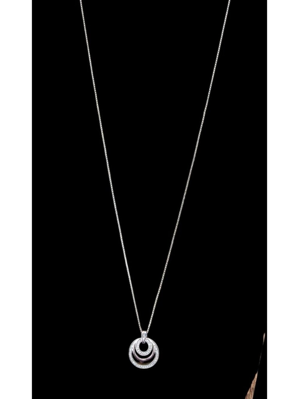 Sterling Silver Necklace Box Chain with CZs SAI 26" - Picture 8 of 12